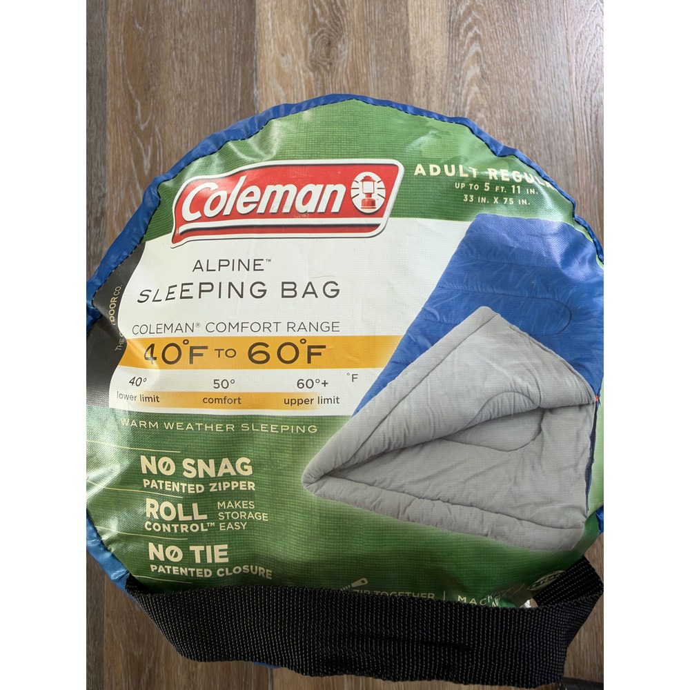 Coleman Alpine Sleeping Bag Adult Regular Blue 40-60 Degree Warm Weather Camping